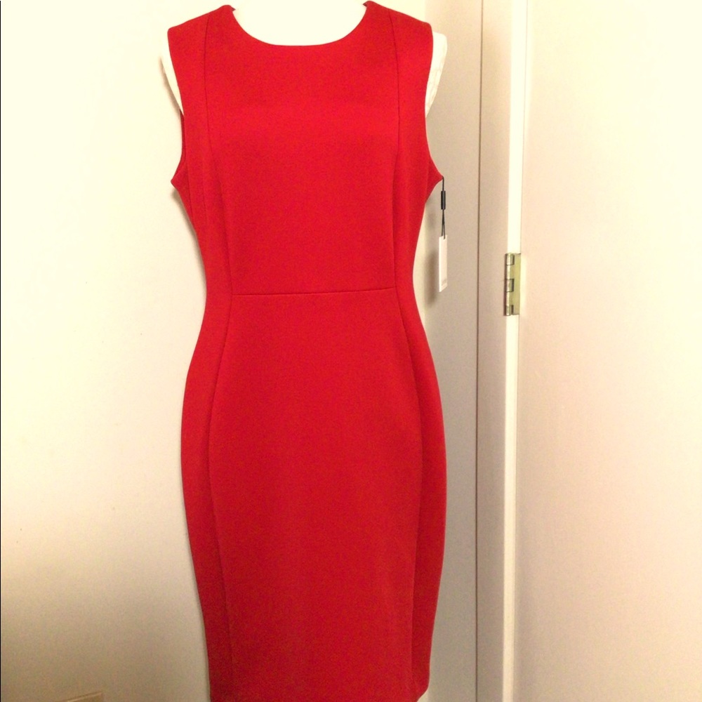 Calvin Klein Red Sleeveless Sheath Dress Sz 12